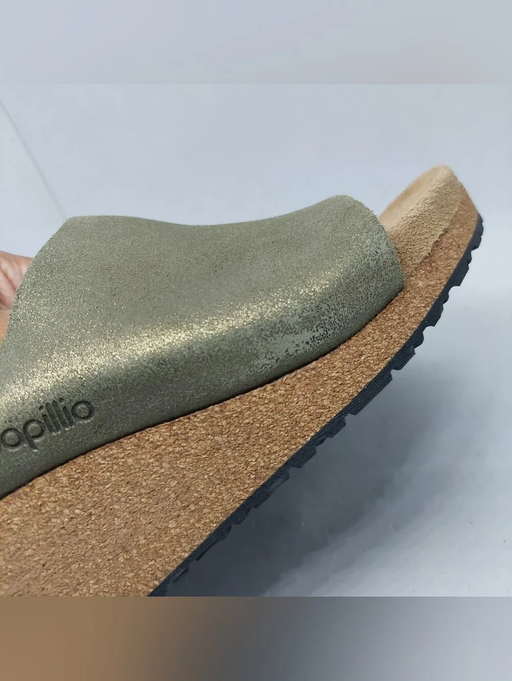 Papillio by Birkenstock Namica Suede Wedge Olive Green Metallic Womens Size 6